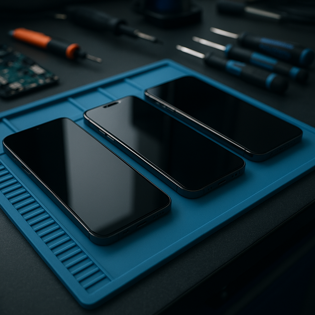 Smartphones on workbench